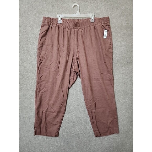 Old Navy Linen-Blend Straight Ankle Pants Women XXL Warm Taupe Beach VacationNEW - Picture 3 of 10
